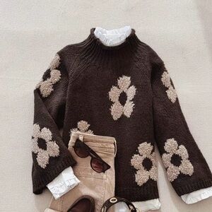 Elegant And Stylish New Women'S Casual Sweater Featuring Floral Jacquard Pattern